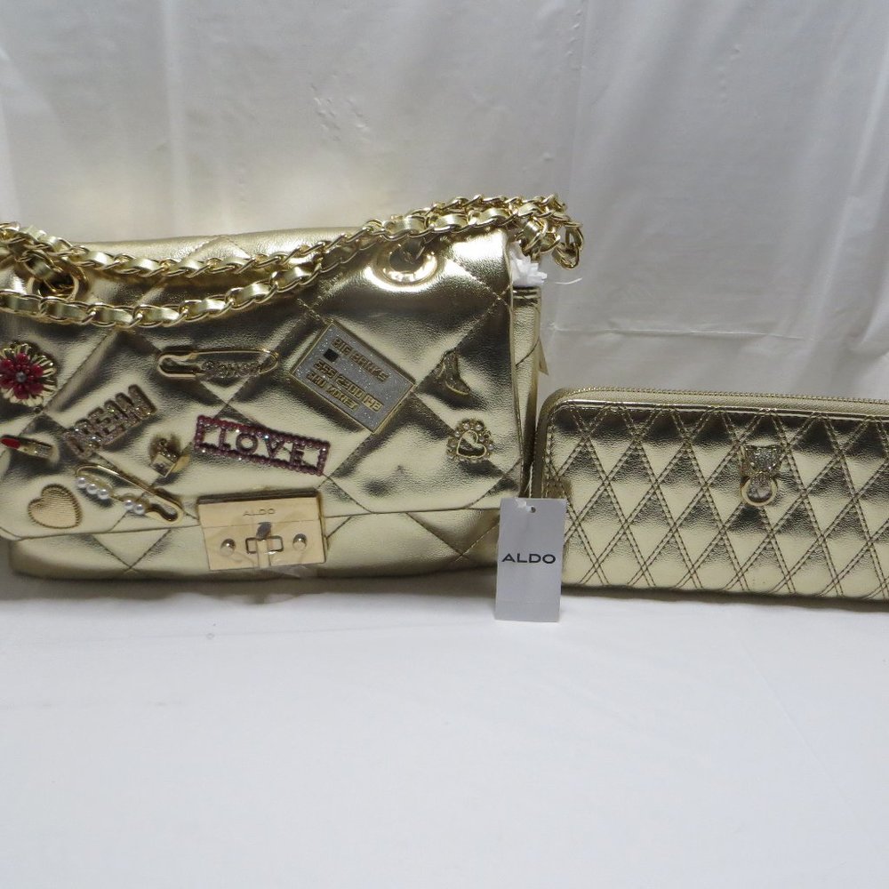 ALDO Glievia 2-Piece Handbag & Wallet Set GOLD w/FREE BODY CARE GIFT SET